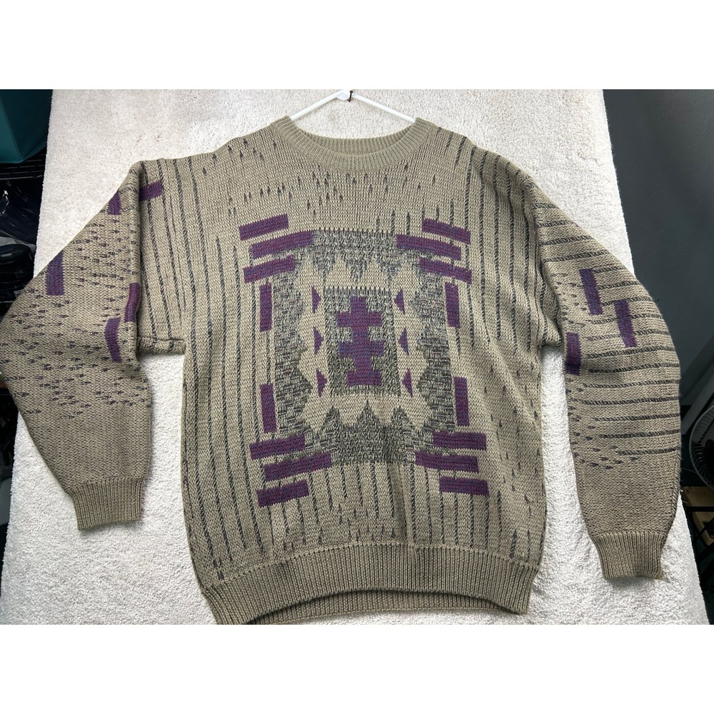 Generra Geometric Southwestern Sweater L Olive Purple Vintage 90s Retro Indie